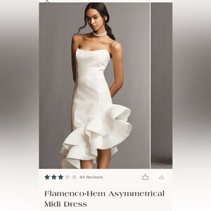 BHLD White Strapless Flamenco Hem Asymmetrical Midi Dress